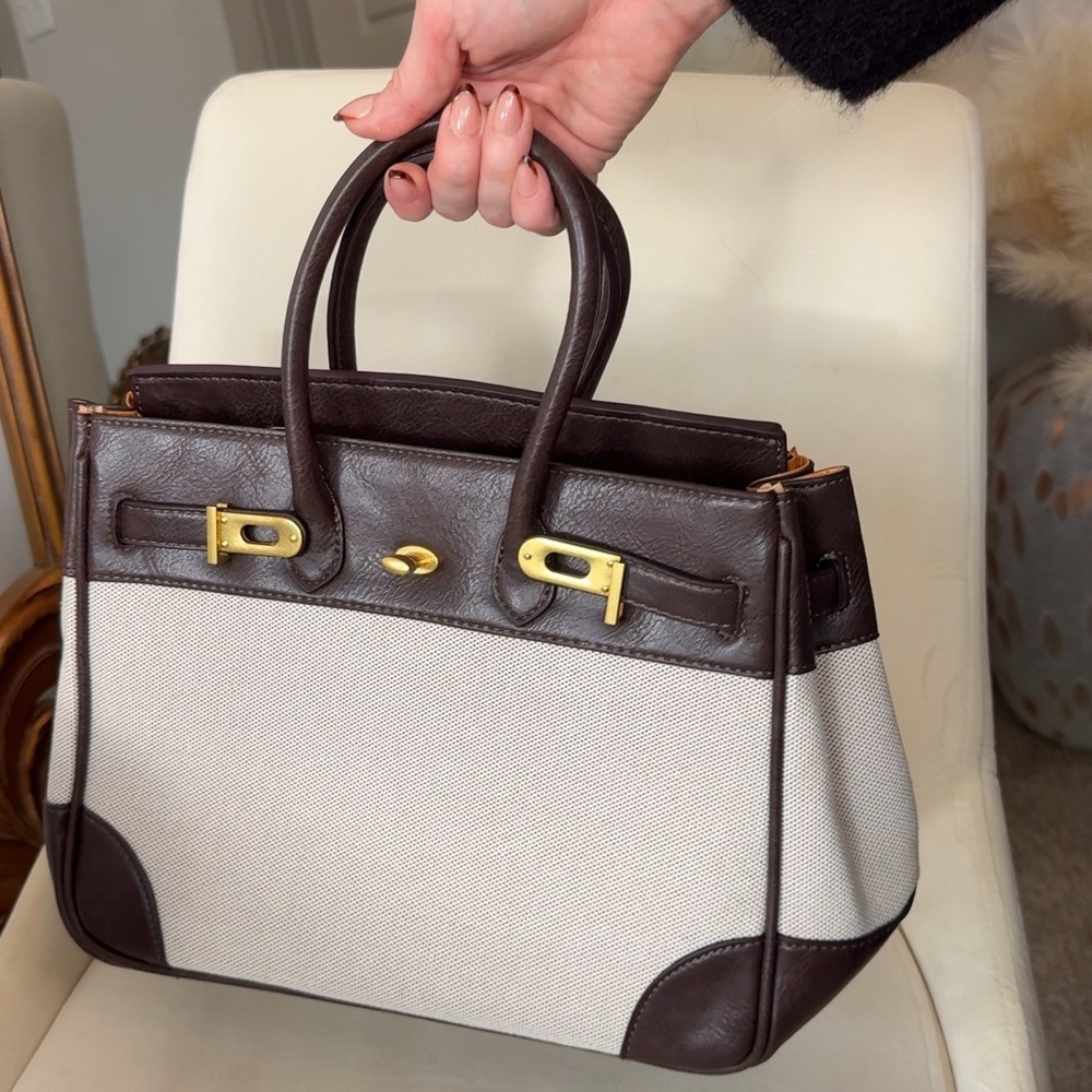 VELANTRA WEEKENDER: Elegant Brown and Cream Women's Handbag - Picture 3 of 16